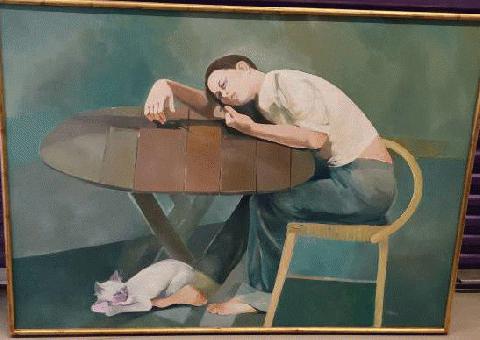 Pintura del Artista NY Nissan Gallant 1978, Mujer Descansando 