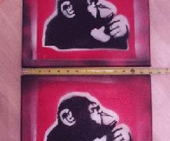 Mono Pensando Arte sobre Lienzo (2) (Par) 11 x 14