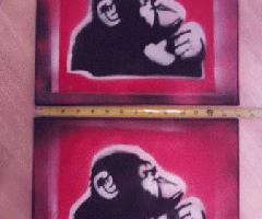Mono Pensando Arte sobre Lienzo (2) (Par) 11 x 14