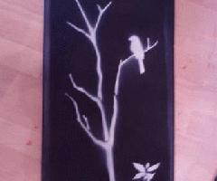 Pájaro en árbol, acrílico sobre lienzo, 10 x 20