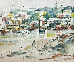 ALFRED BIRDSEY (1912-1996) Impresionista Puerto Paisaje urbano Pintura