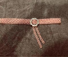 Hecho A Mano Faux Pink Pearl Cinturón Con Hebilla De Flor