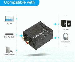 Adaptador Convertidor de Audio Óptico Digital Coaxial a Analógico RCA L / R Fiber C