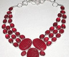 Collar de plata de rubí, 16-18 largo