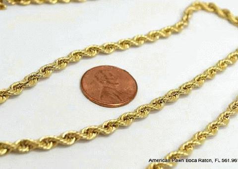 Collar de Cadena de cuerda de 3,8 MM de oro amarillo de 14 K 30 pulgadas