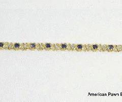 Tanzanita redonda del oro amarillo 14K con la pulsera del acoplamiento del acento XO del diamante