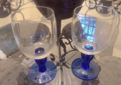 Azul Cobalto Copas de Vino/Agua con Tallo Corto