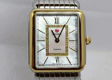 Michele Deco II Diamond Accent MOP Dial bisel de oro Reloj de señoras 30