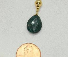 Cadena de eslabones de oro amarillo de 14k con colgante de piedra verde gota esmeralda