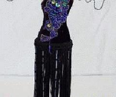 Titular de la joyería Única-Flapper-Vestido de Noche Púrpura/Negro con Flecos