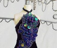 Titular de la joyería Única-Flapper-Vestido de Noche Púrpura/Negro con Flecos