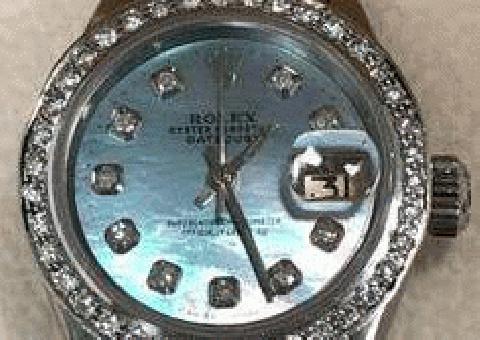  Señoras Fecha Rolex 6916 Azul MOP Diamond Dial Bisel de diamantes