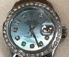  Señoras Fecha Rolex 6916 Azul MOP Diamond Dial Bisel de diamantes