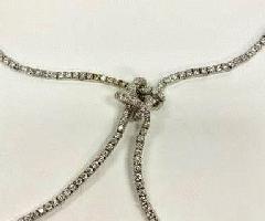 Collar del Estilo del Tenis del Diamante del Oro Blanco 18K 6.30 TCW Borlas del Diamante