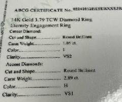 Anillo de Eternidad de Diamantes para Mujer de Oro Amarillo de 14K 3.79 TCW, Tamaño 6.5