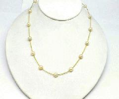 Collar Cable de 17 Perlas Blancas (6,5 mm) en Oro de 14 K