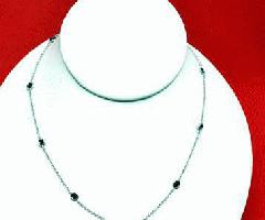 2.0 Ctw Negro Diamante Bisel Estación Collar 14K Oro blanco 16 pulgadas