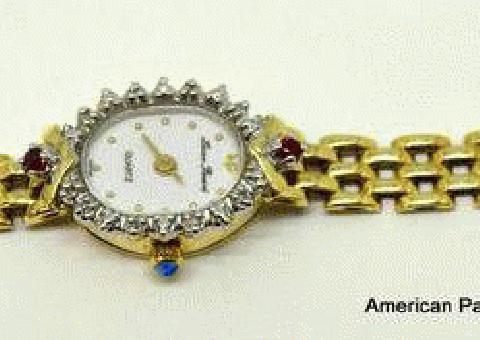 Reloj de Cuarzo de las señoras de Lucien Piccard del Caso del Diamante del Oro Amarillo 14k