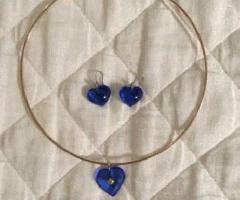  Baccarat 18k azul corazón collar / pendiente
