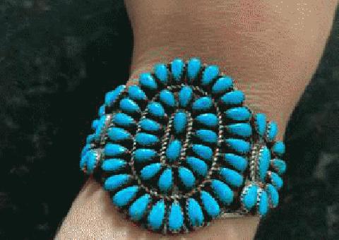 Navajo Silver Turquoise Cluster Cuff Bracelet