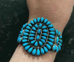 Navajo Silver Turquoise Cluster Cuff Bracelet