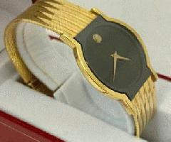 Vintage Movado 18kt Oro Amarillo Museo Reloj Negro Cara Oro Sólido