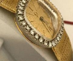 Vintage Ladies Omega 18Kt Reloj de pulsera de Diamantes de Oro Amarillo