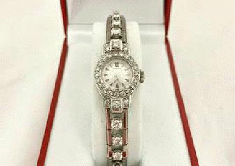 Elegante Reloj de pulsera Vintage Longines Platinum Diamond para Mujer Art Deco