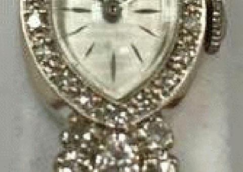 Vintage Ladies Waltham 14K Reloj de Diamantes de Oro Blanco