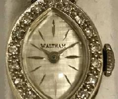Vintage Ladies Waltham 14K Reloj de Diamantes de Oro Blanco