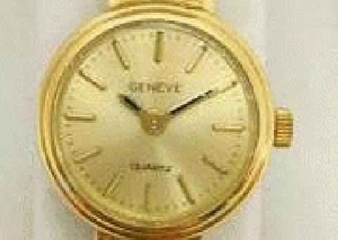 Reloj de pulsera Geneve de las señoras del Oro Amarillo 14K Cuarzo