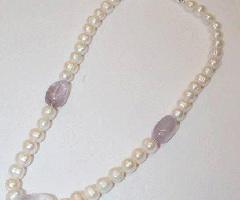Collar de Perlas Cultivadas de Agua Dulce Blanco 19 pulgadas de largo . Plata 925