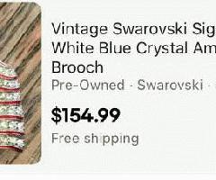  Vintage Swarovski Firmado Esmalte Rojo Blanco Azul Cristal Bandera Americana Pin Broche