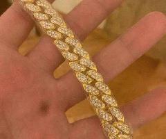 Iced Out Cuban Link Bracelet 14k Gold Tone Plateado Busto Abajo de la cadena
