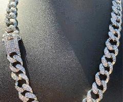 14K Oro Blanco Chapado Completo Helado Diamante Simulado Miami Cuban Link