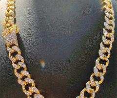 14K Chapado en Oro Completo Helado Simulado Diamante Miami Cadena de Eslabones Cubanos