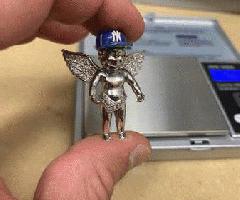  NYY 14k 3D colgante de ángel de diamantes