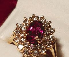 Estate Jewelry 18K Oro, Rubí Diamante Ocasional o Anillo de Compromiso