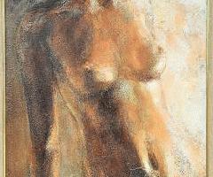 Grande Mujer Desnuda Pintura Al Óleo Sobre Lienzo por JULIUS DAMASDY (1937-2020)