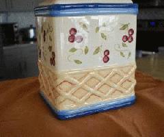 Tarro de galletas con tapa rectangular de cerámica vintage