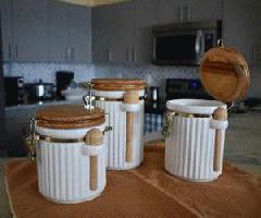 Vintage blanco latas de cerámica conjunto de 3