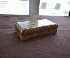 Impresionante madera con incrustaciones de Khatam persa, caja de joyería hecha a mano