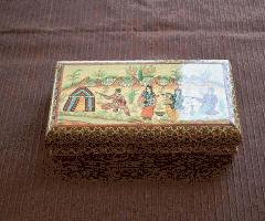 Impresionante madera con incrustaciones de Khatam persa, caja de joyería hecha a mano