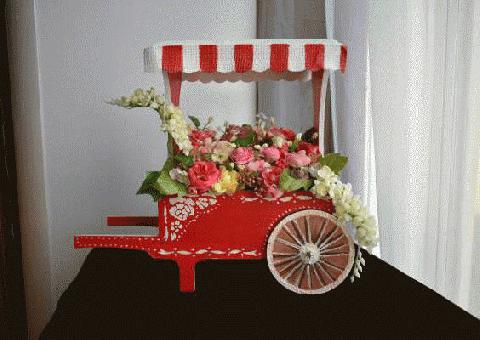 Carro de exhibición de flores de madera pintado a mano